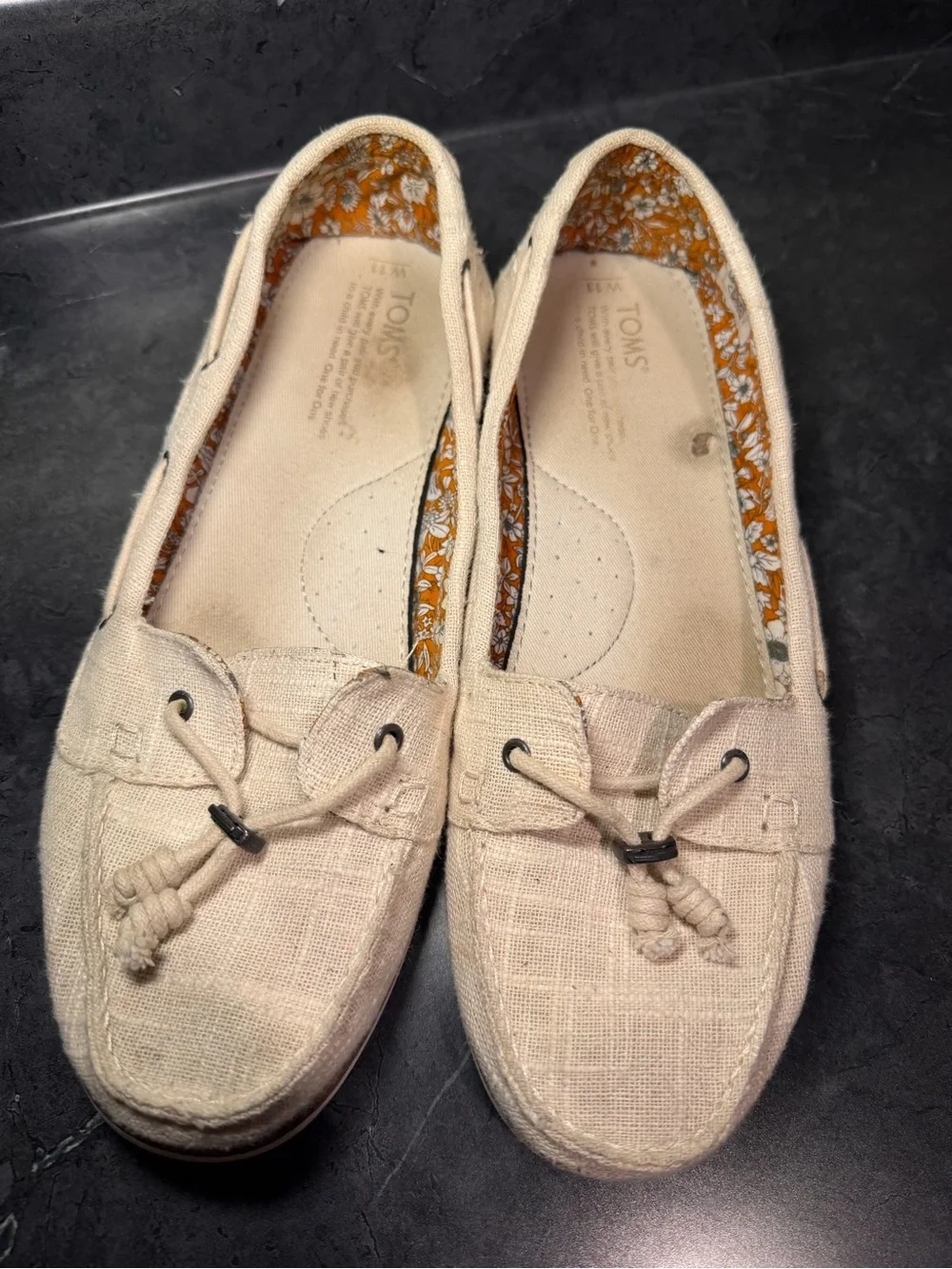 Toms Women's Light Beige Canvas Tassel Loafers
